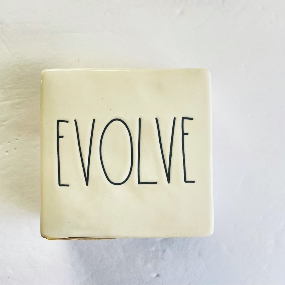 Rae Dunn Evolve/ Think square ceramic office black cream